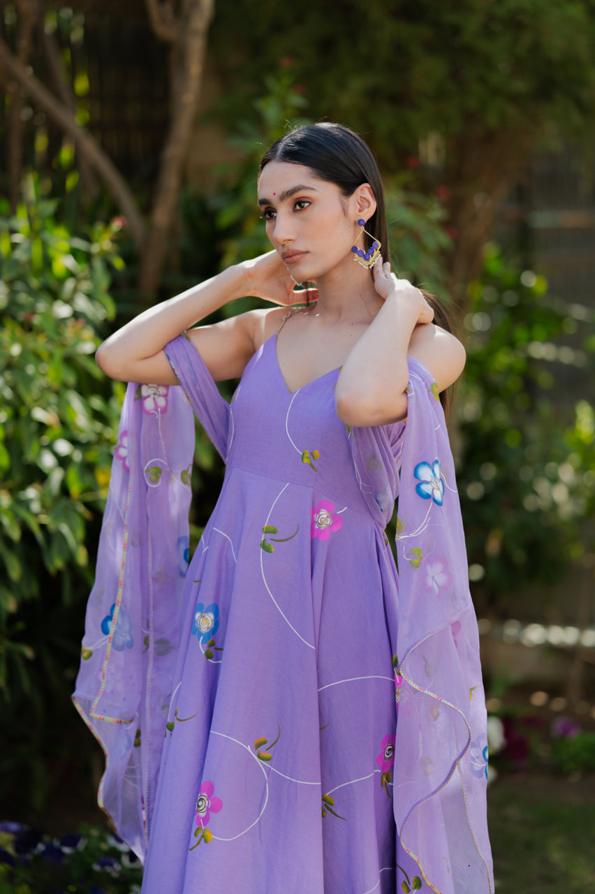 Purple Floral Handpainted Suit set