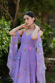 Purple Floral Handpainted Suit set