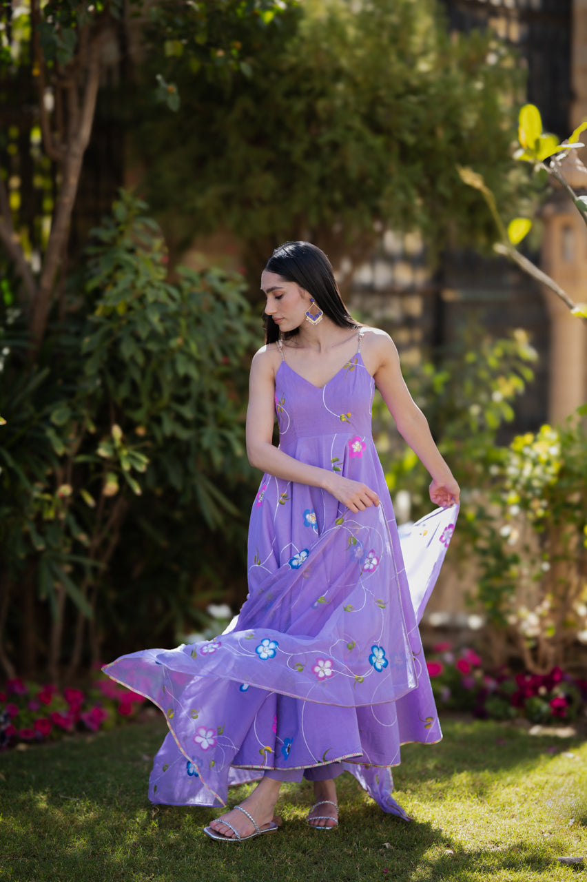 Purple Floral Handpainted Suit set