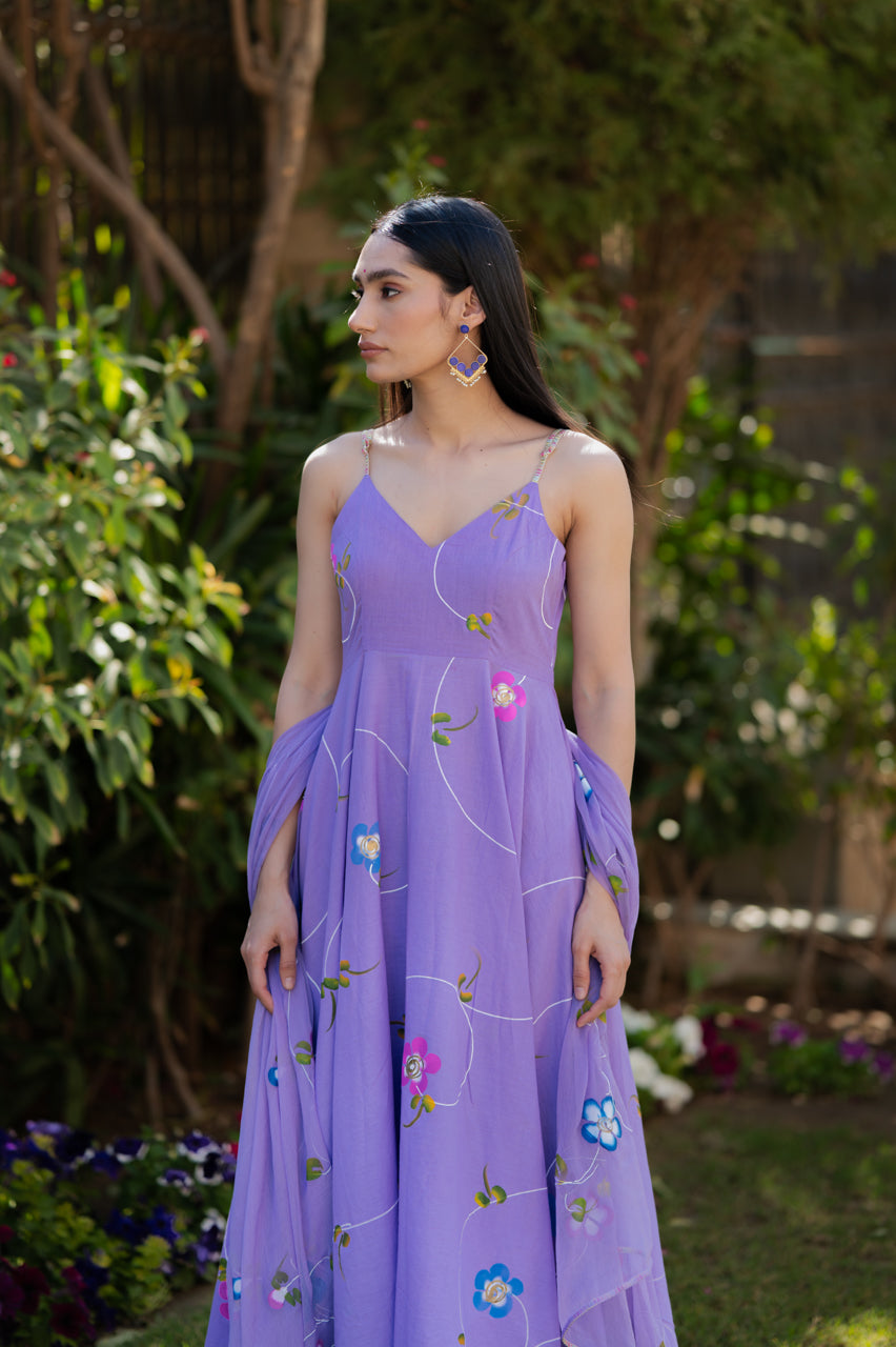 Purple Floral Handpainted Suit set