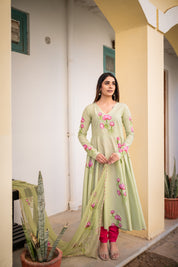 Pavni Green Hand Painted Suit Set