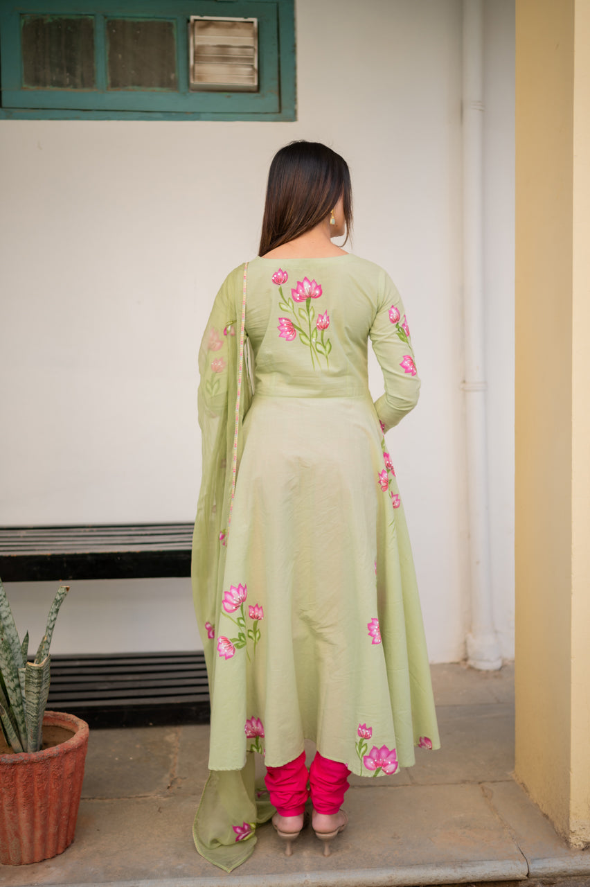 Pavni Green Hand Painted Suit Set