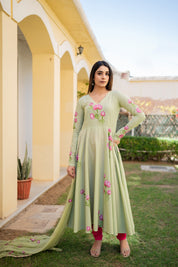 Pavni Green Hand Painted Suit Set