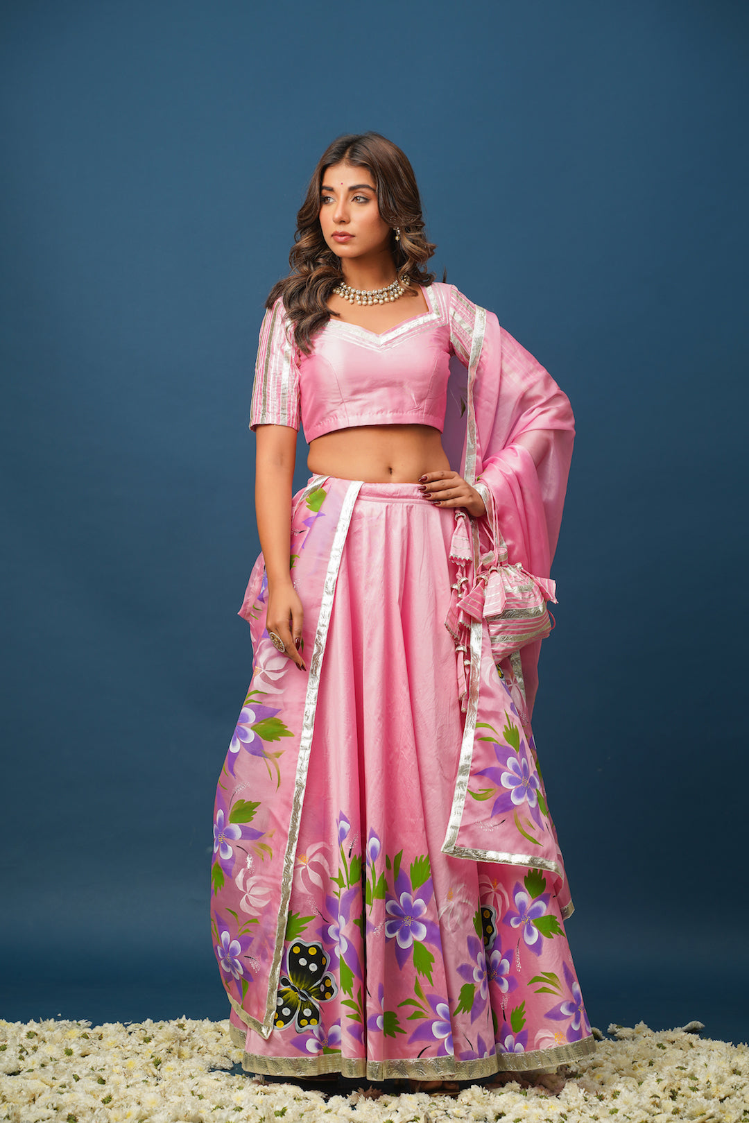 Pragya Pink Lehenga Set – Elegant Hand-Painted Satin for Festive Moments
