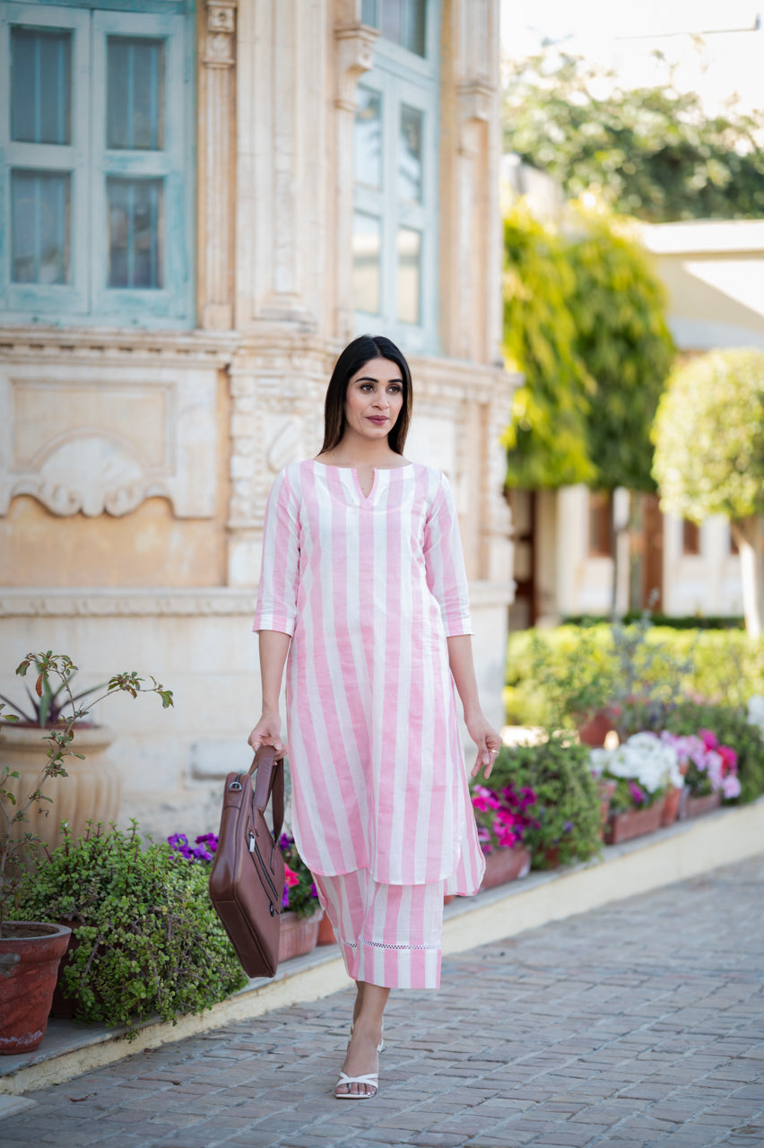 Pink Striped Cotton Co-Ord Set