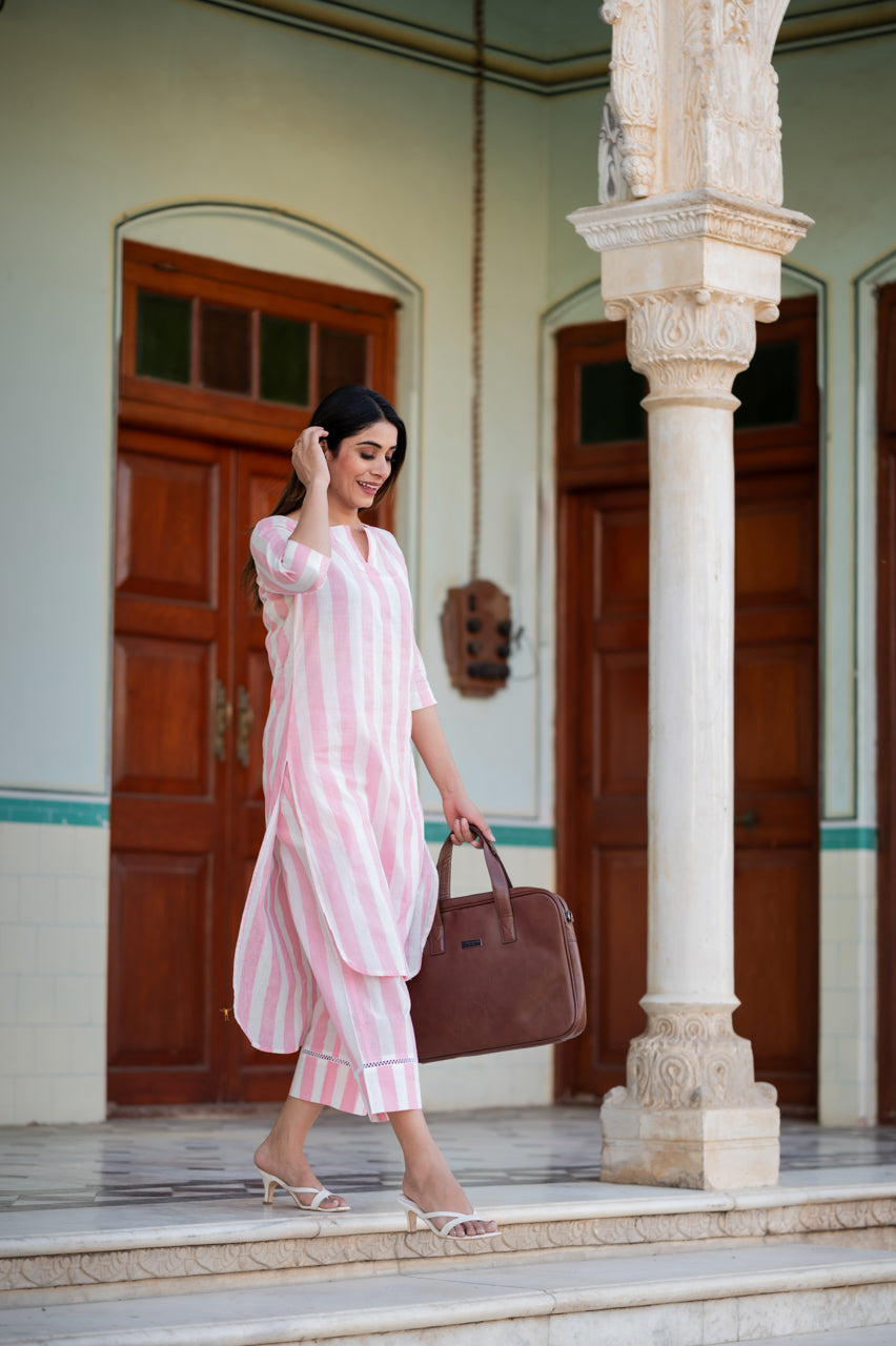 Pink Striped Cotton Co-Ord Set