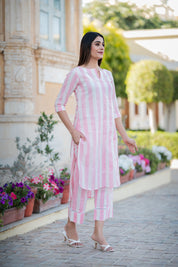 Pink Striped Cotton Co-Ord Set
