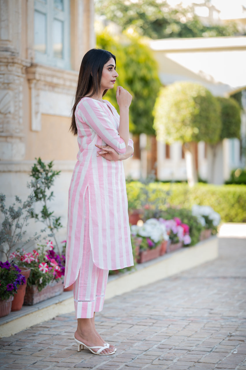 Pink Striped Cotton Co-Ord Set