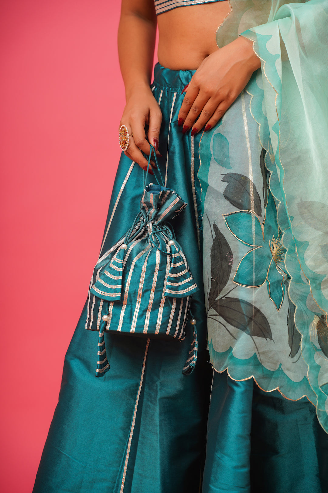 Teel Blue Silk Lehenga Set