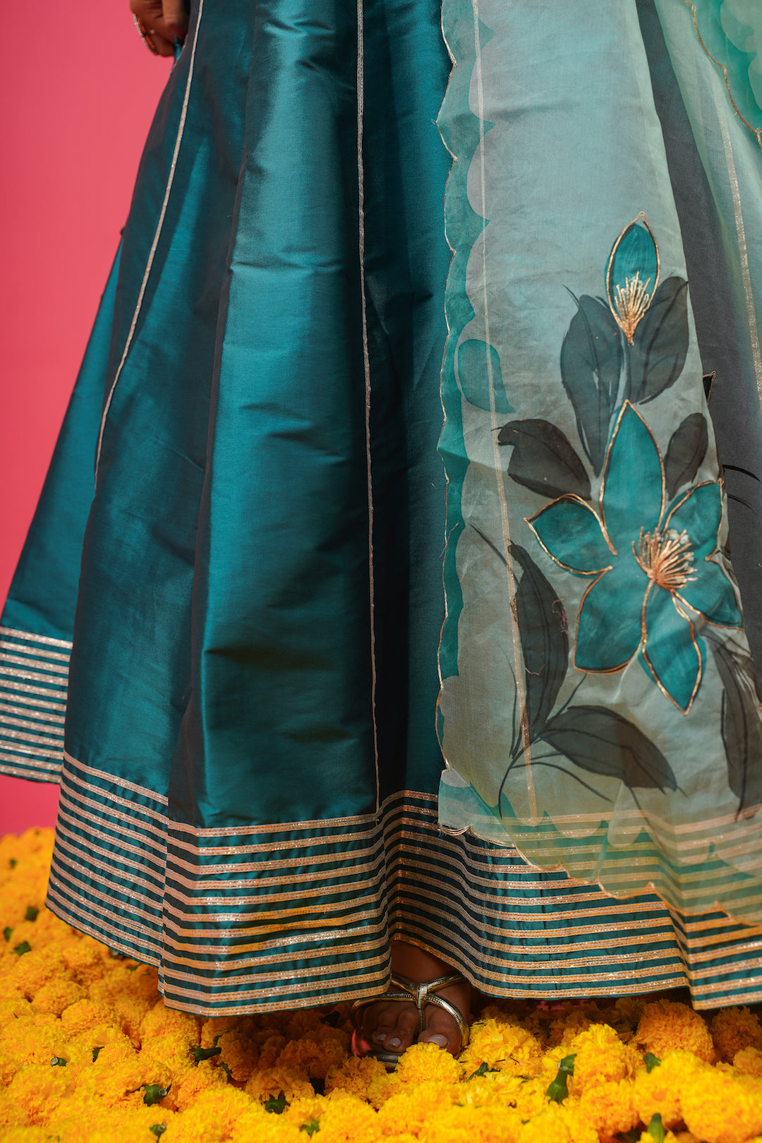 Teel Blue Silk Lehenga Set