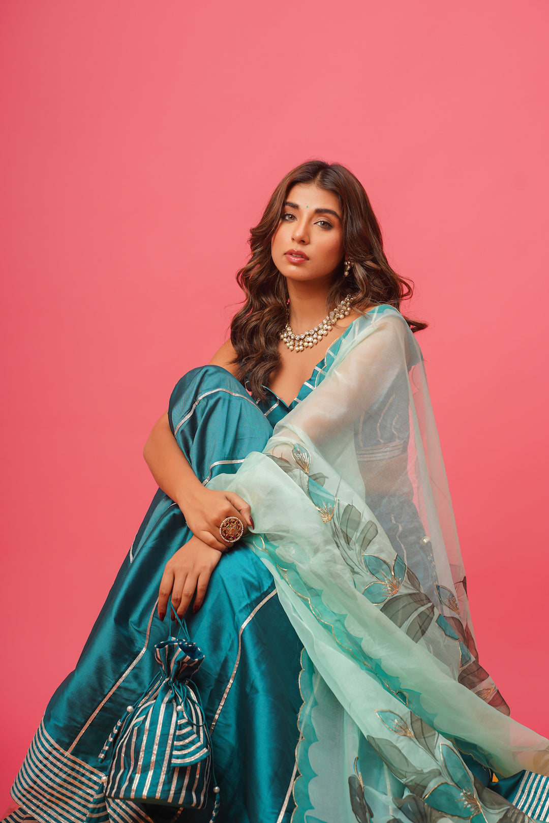 Teel Blue Silk Lehenga Set
