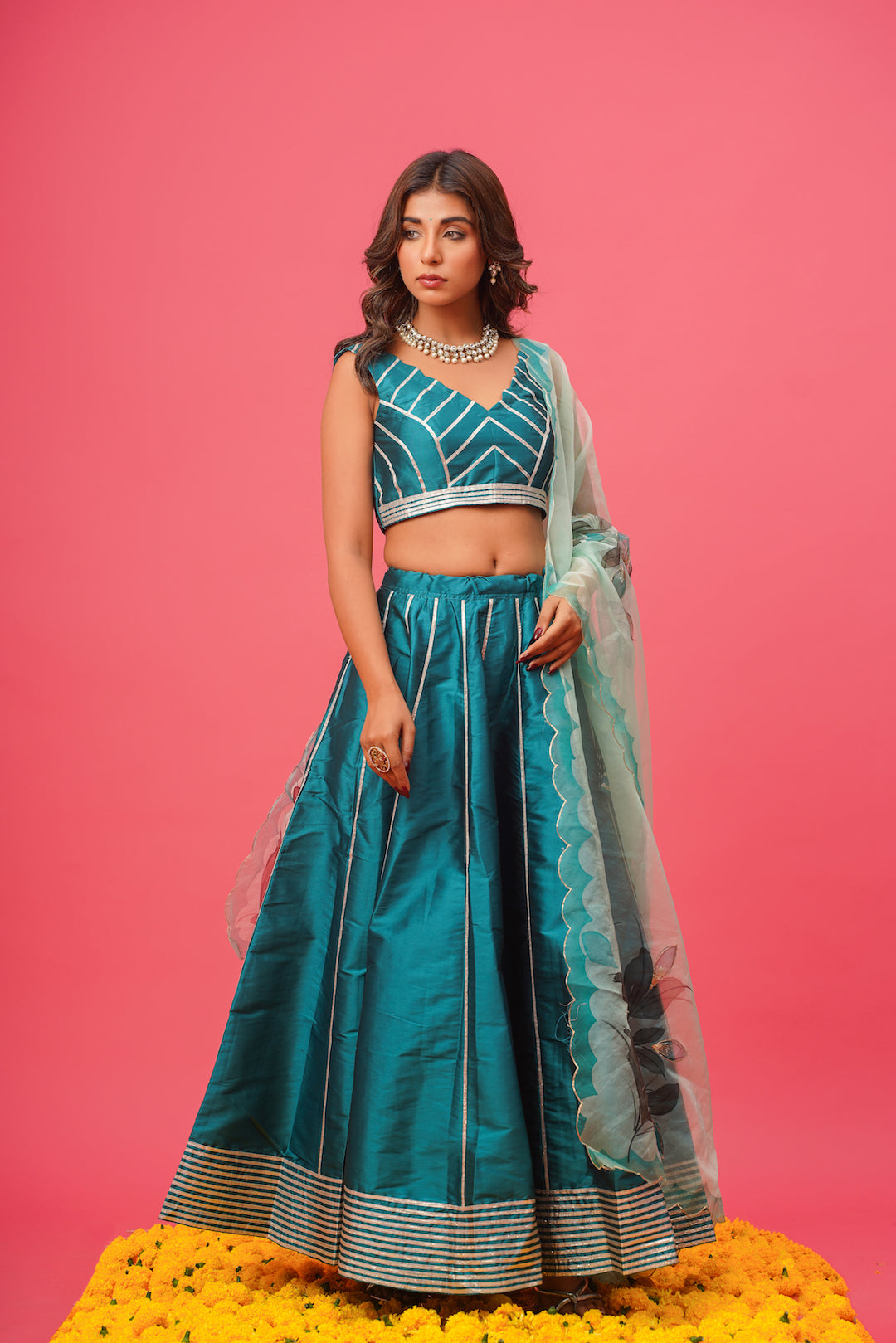 Teel Blue Silk Lehenga Set