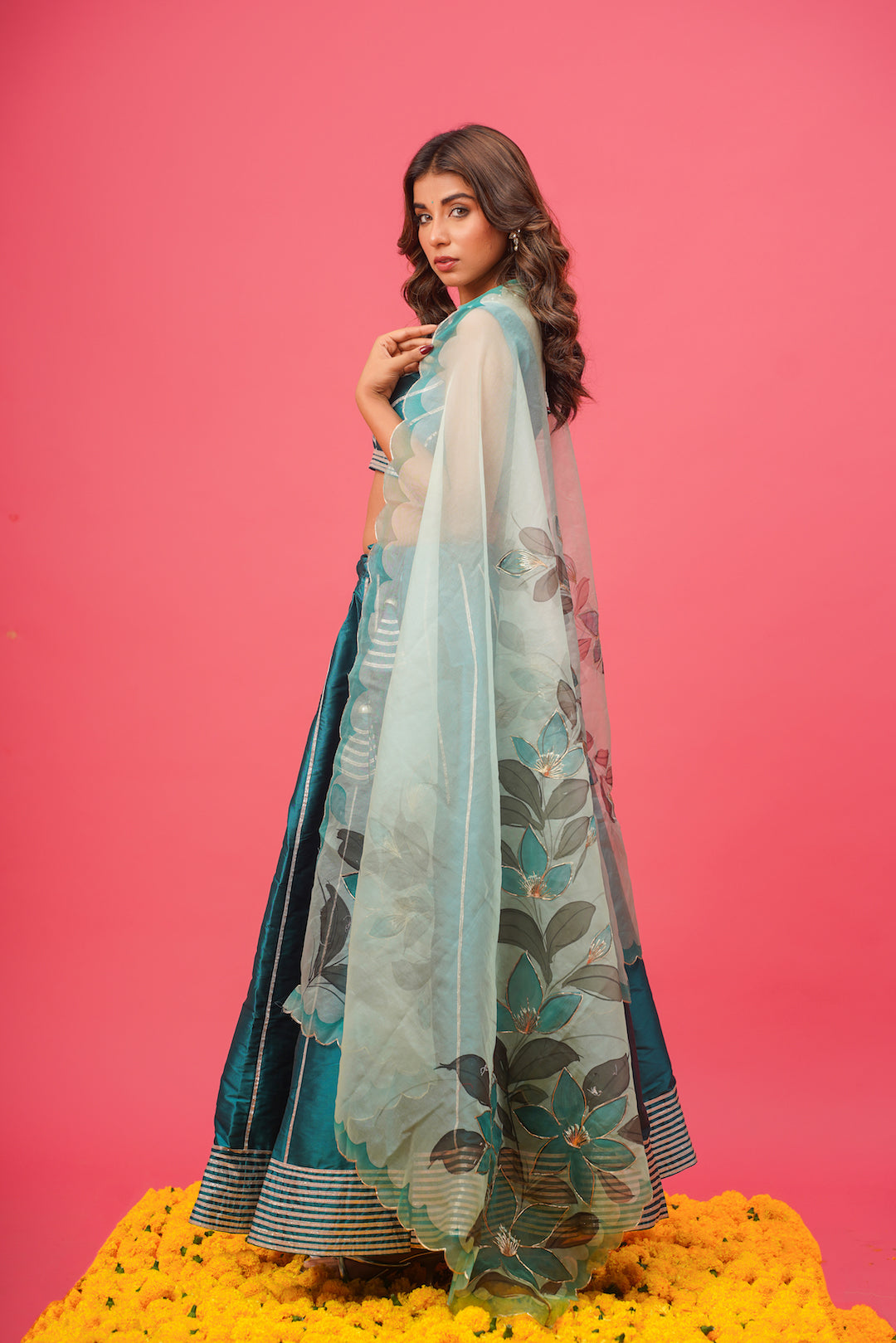 Teel Blue Silk Lehenga Set