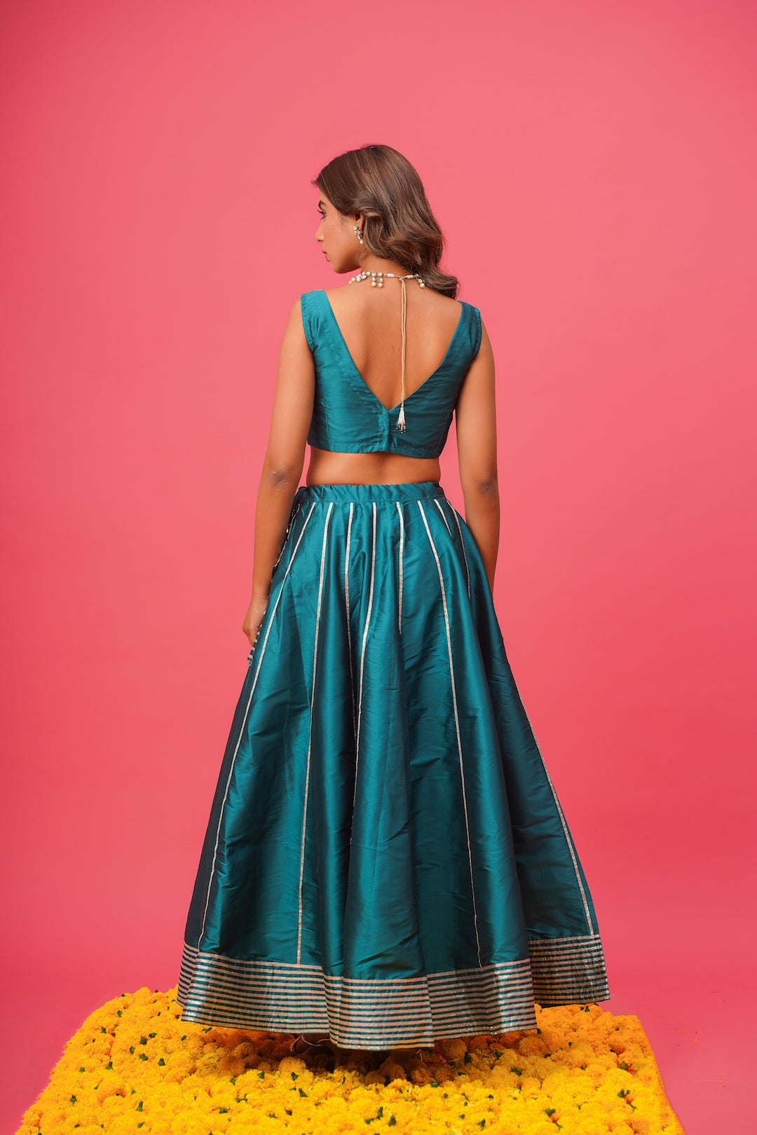 Teel Blue Silk Lehenga Set