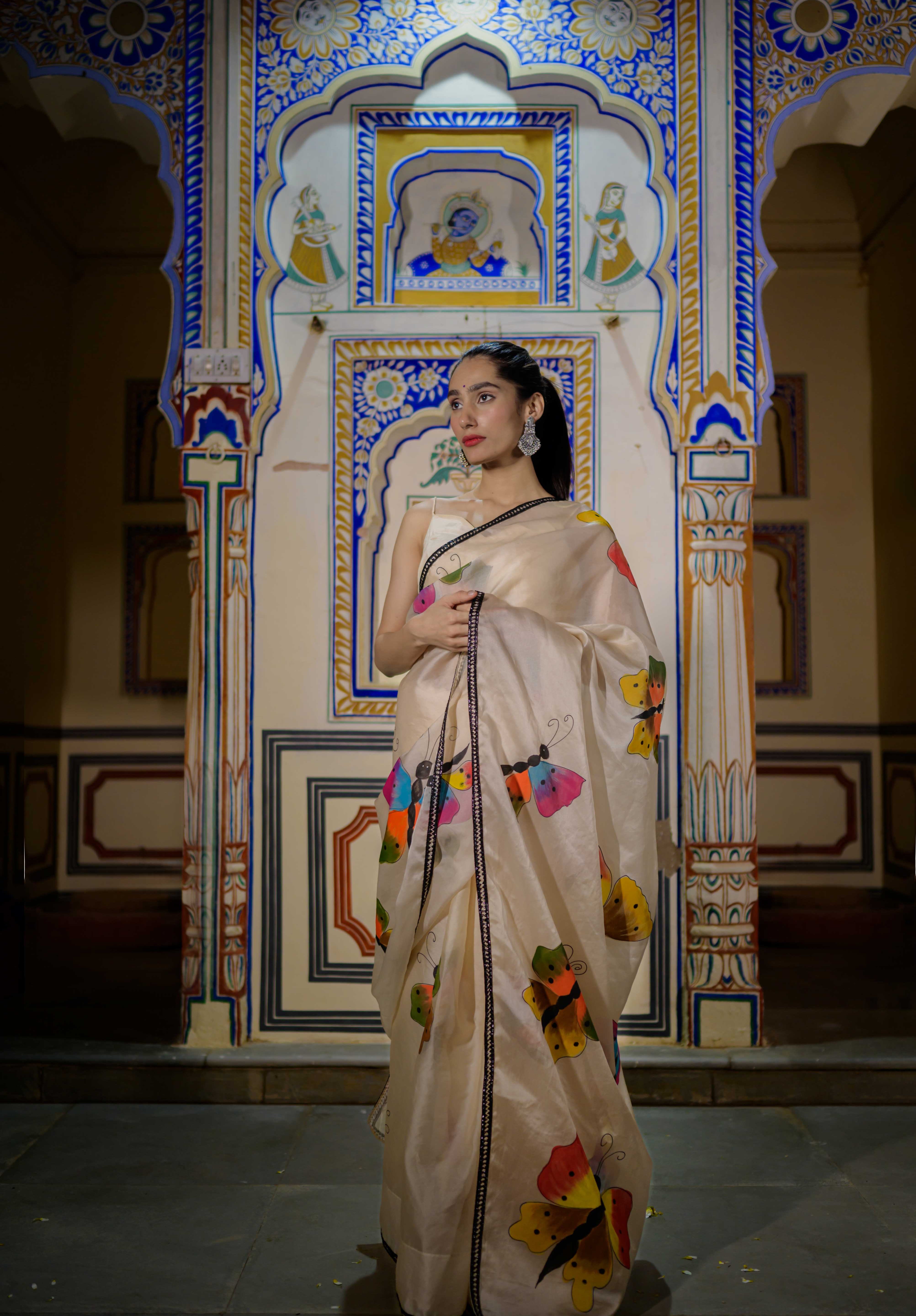 Titli Off White Organza Saree