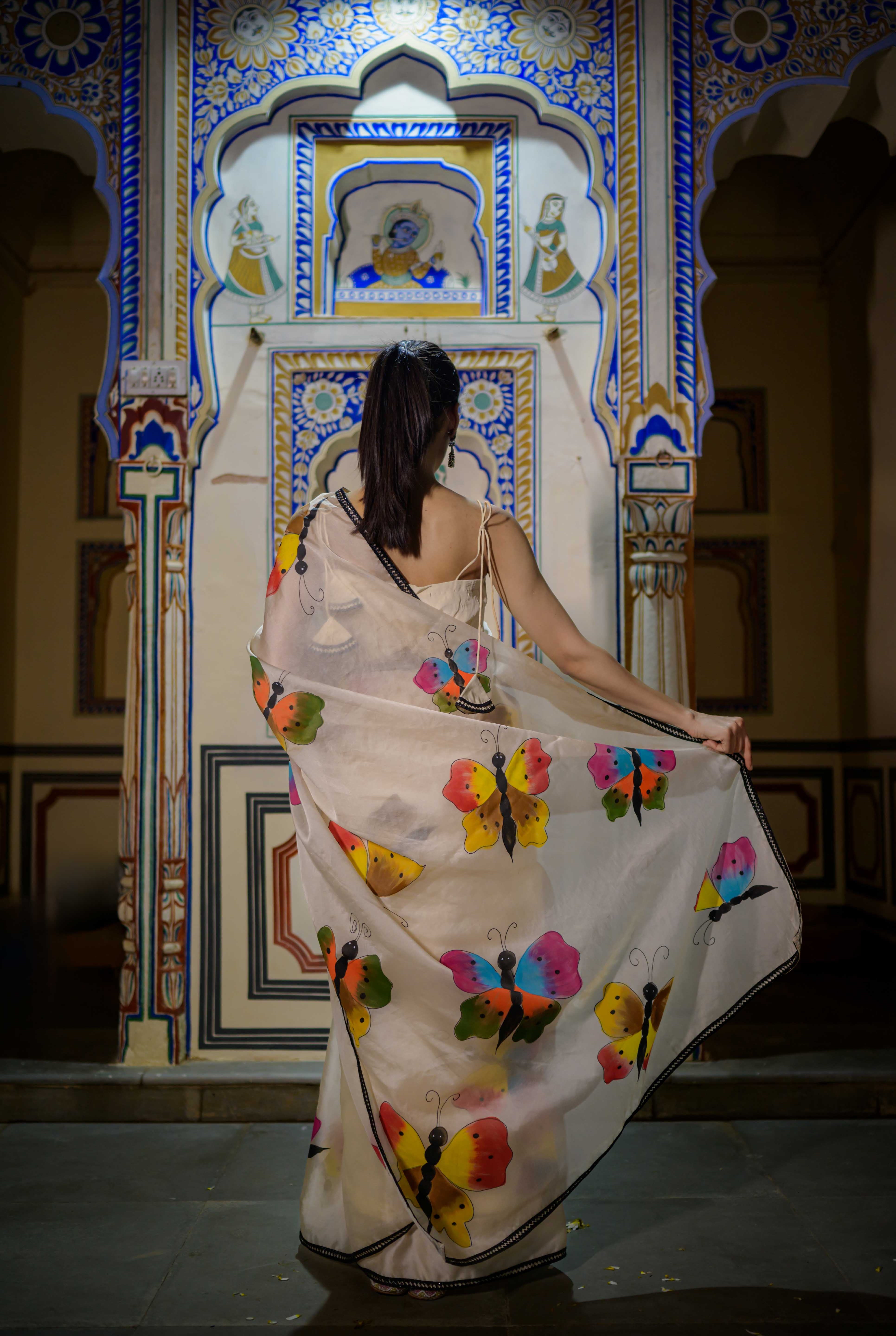 Titli Off White Organza Saree