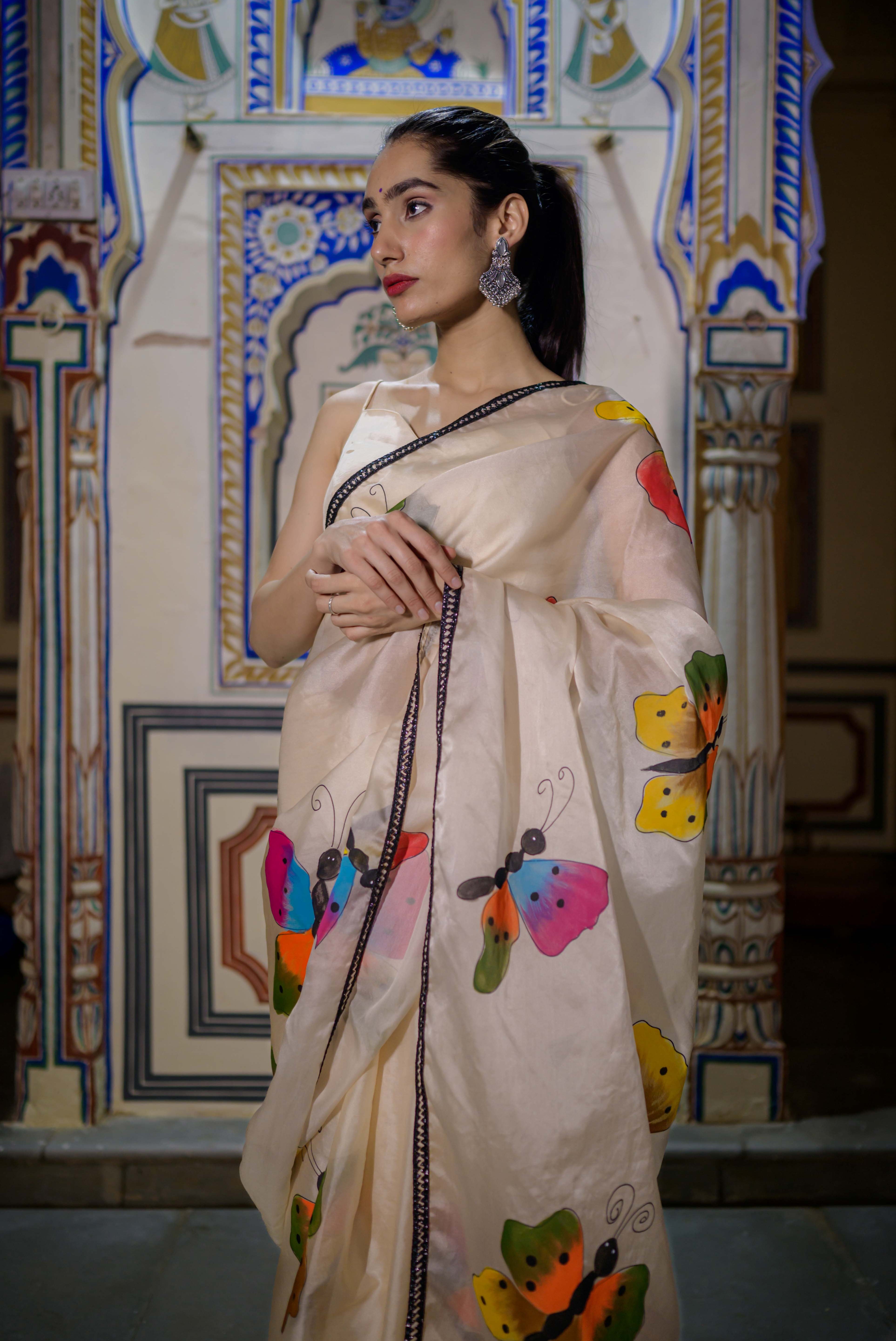 Titli Off White Organza Saree