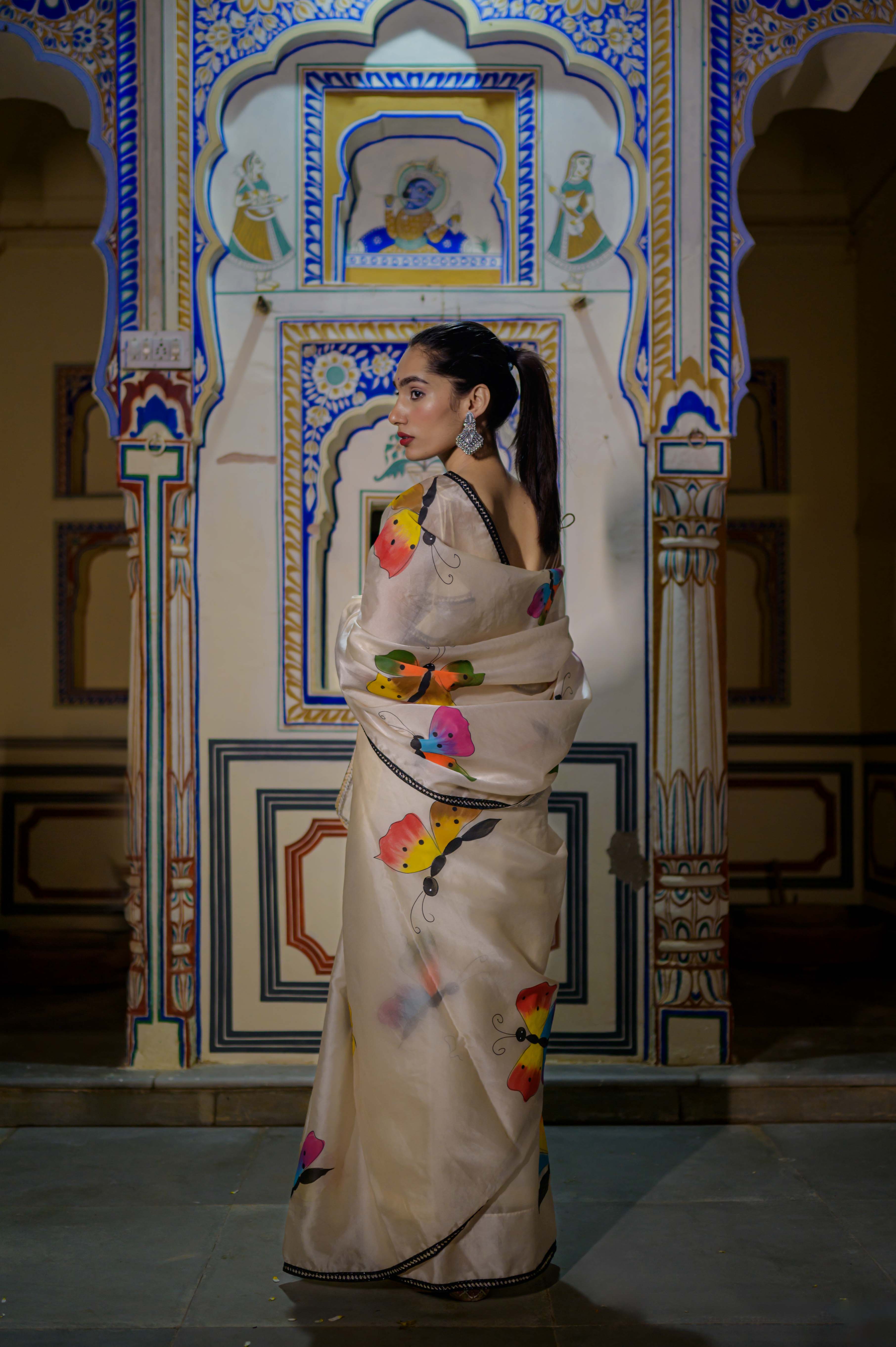 Titli Off White Organza Saree