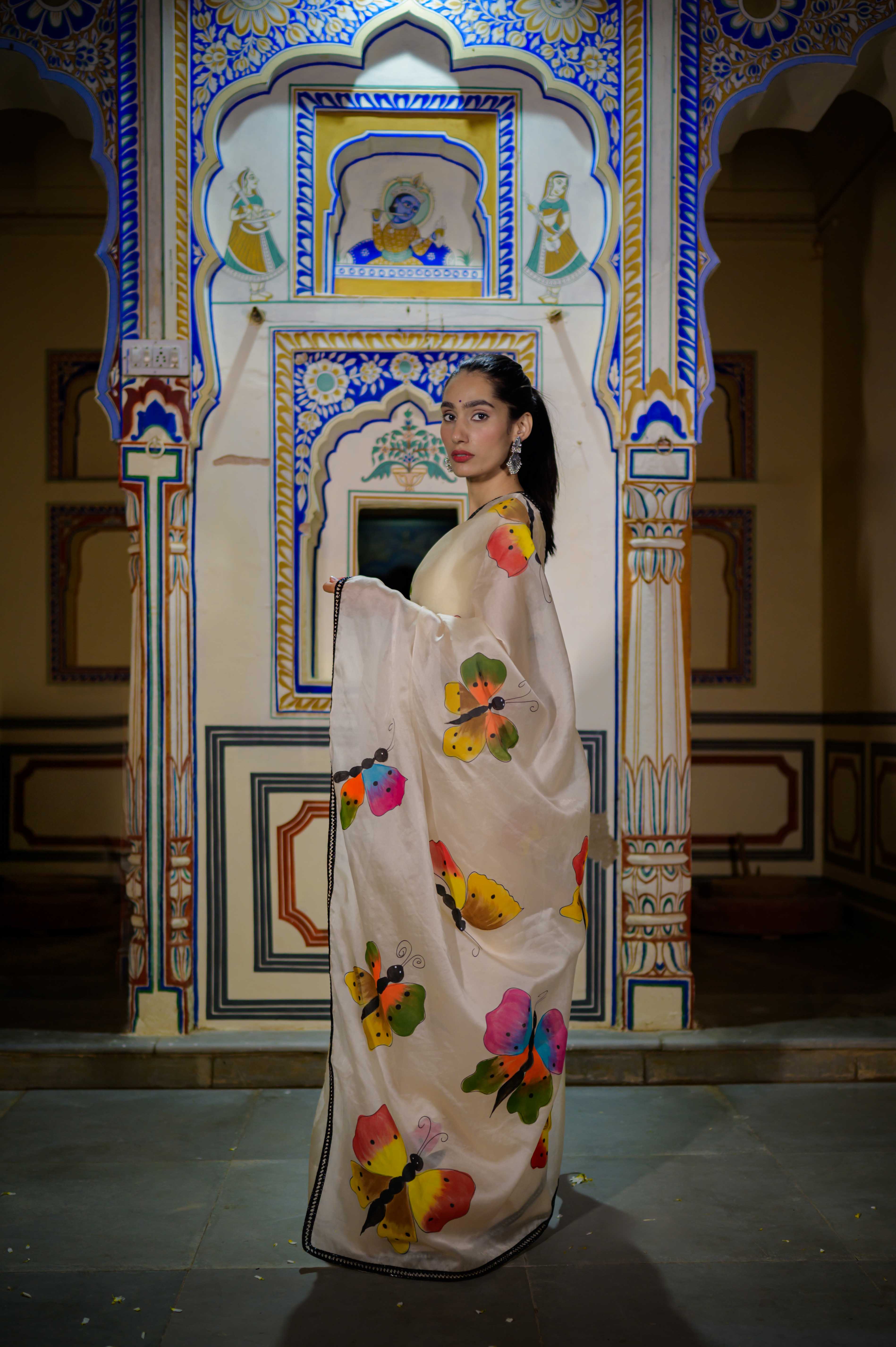 Titli Off White Organza Saree