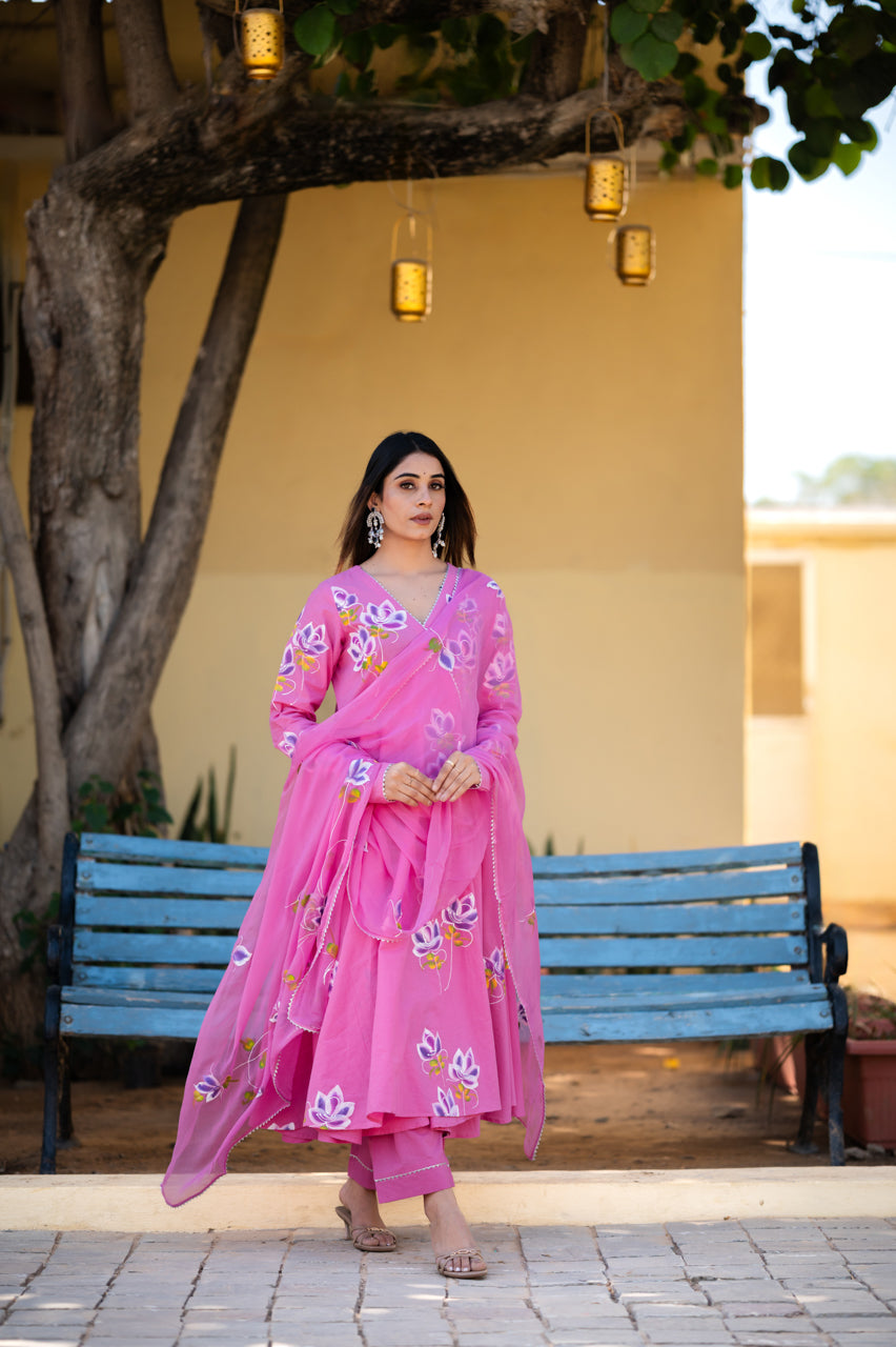 Vidya Pink Hand Painted Suit Set