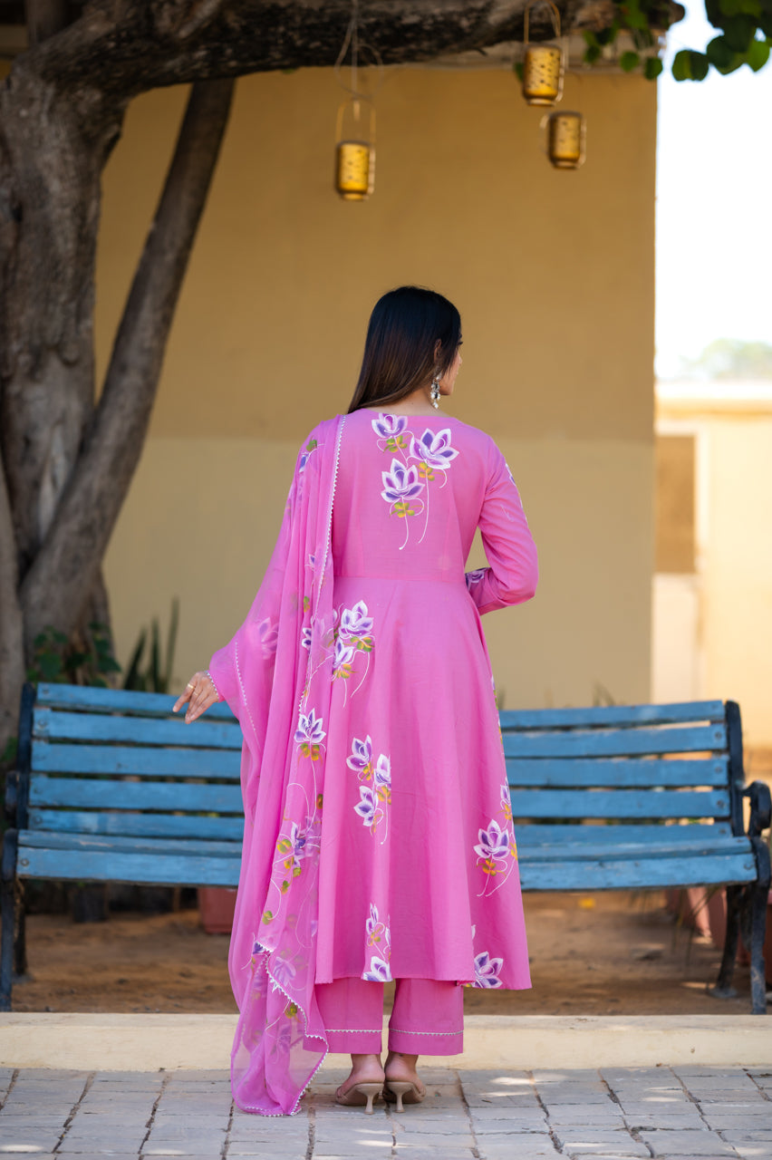 Vidya Pink Hand Painted Suit Set