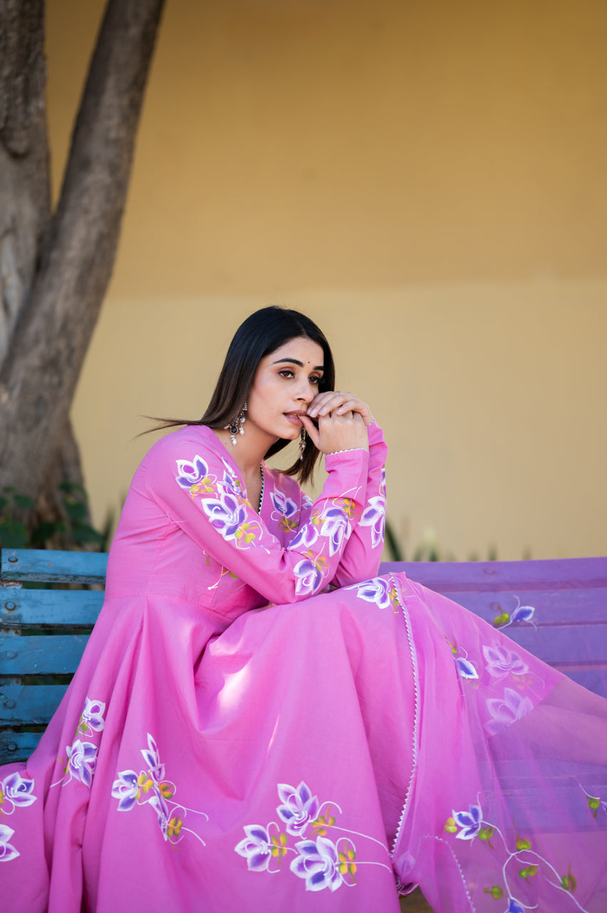 Vidya Pink Hand Painted Suit Set