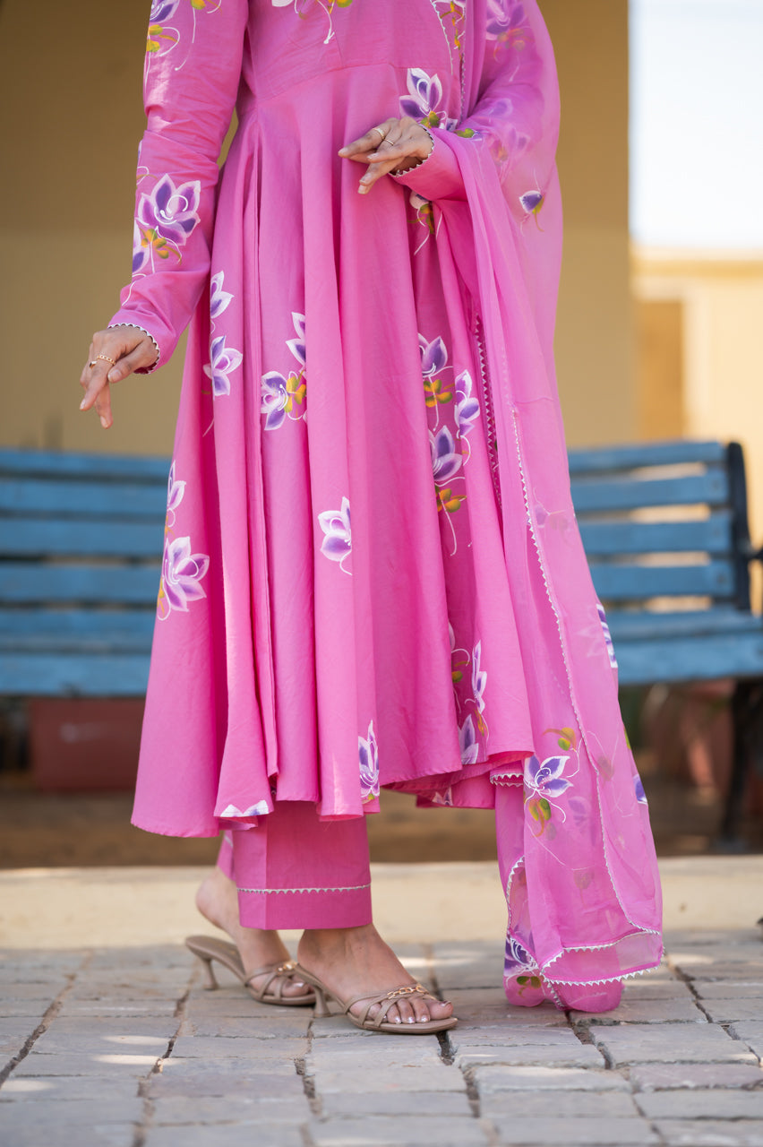 Vidya Pink Hand Painted Suit Set