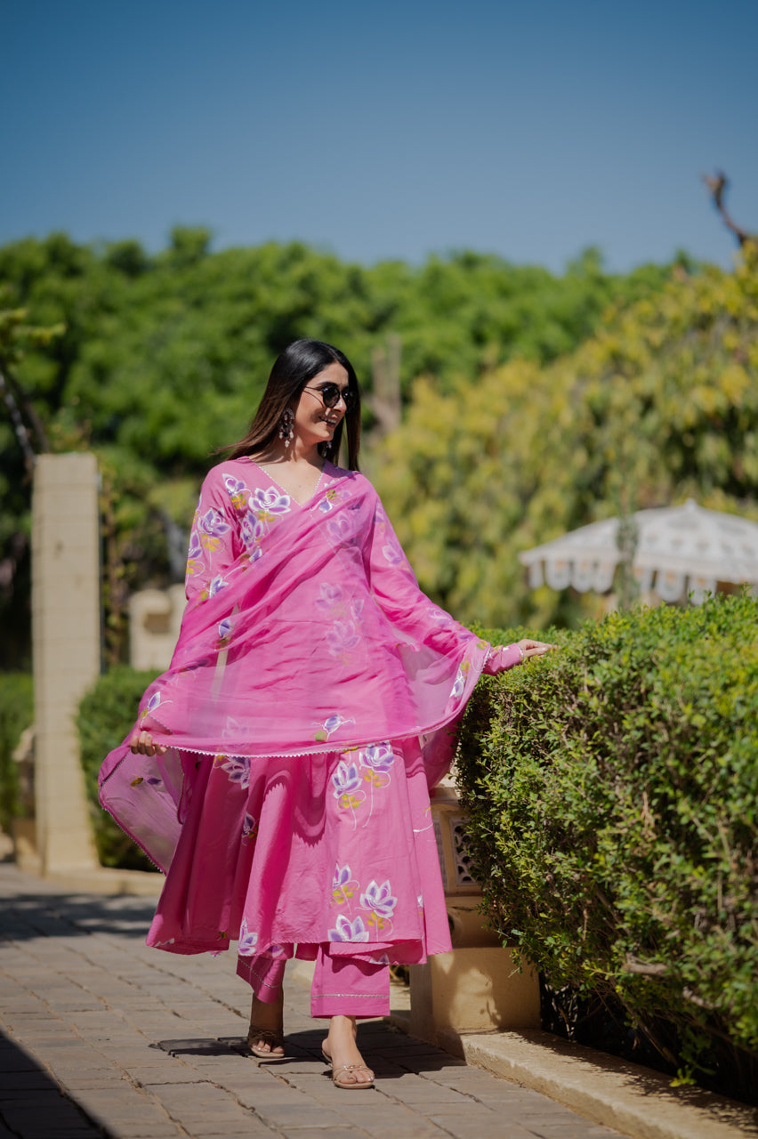 Vidya Pink Hand Painted Suit Set