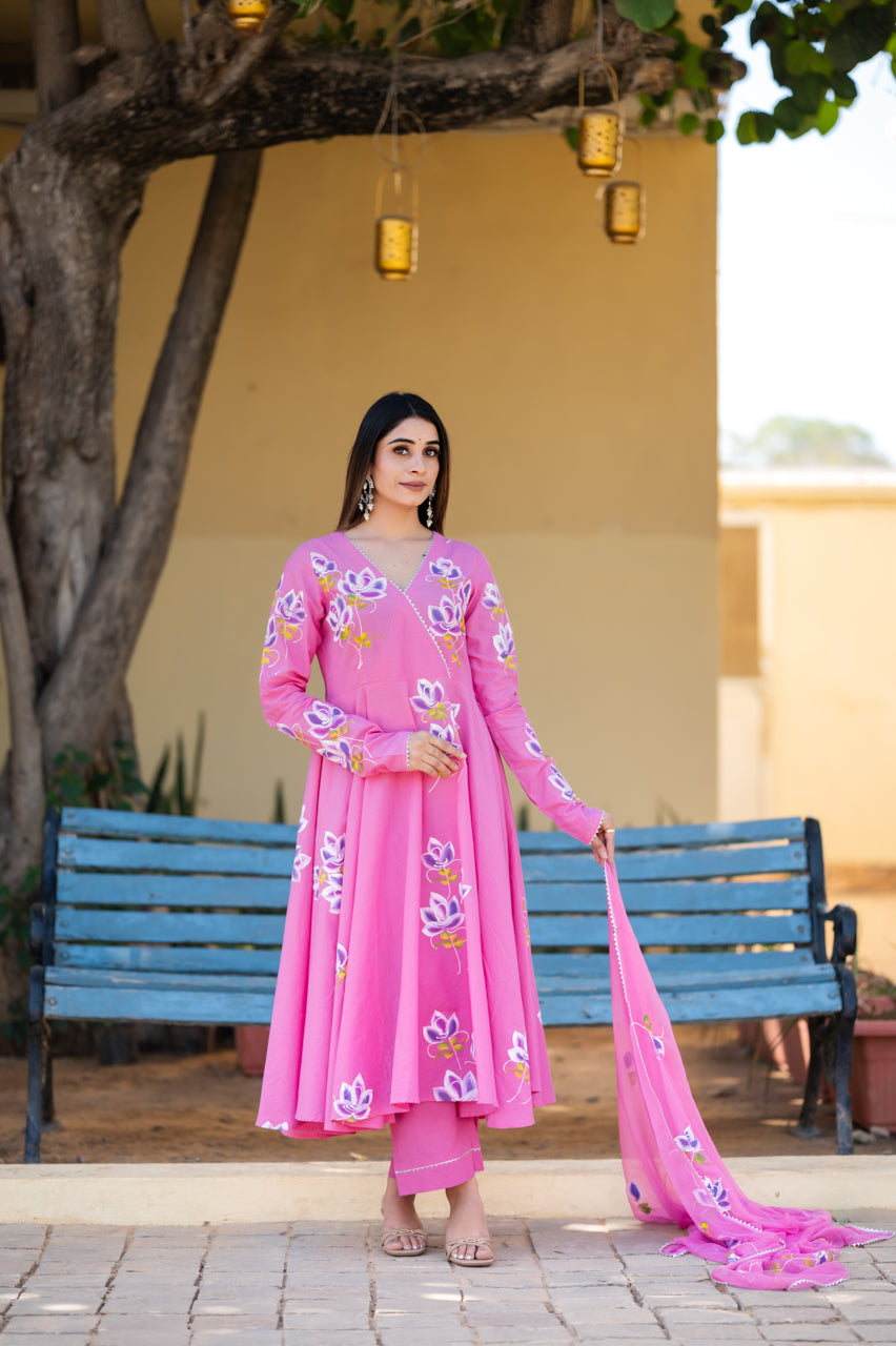 Vidya Pink Hand Painted Suit Set