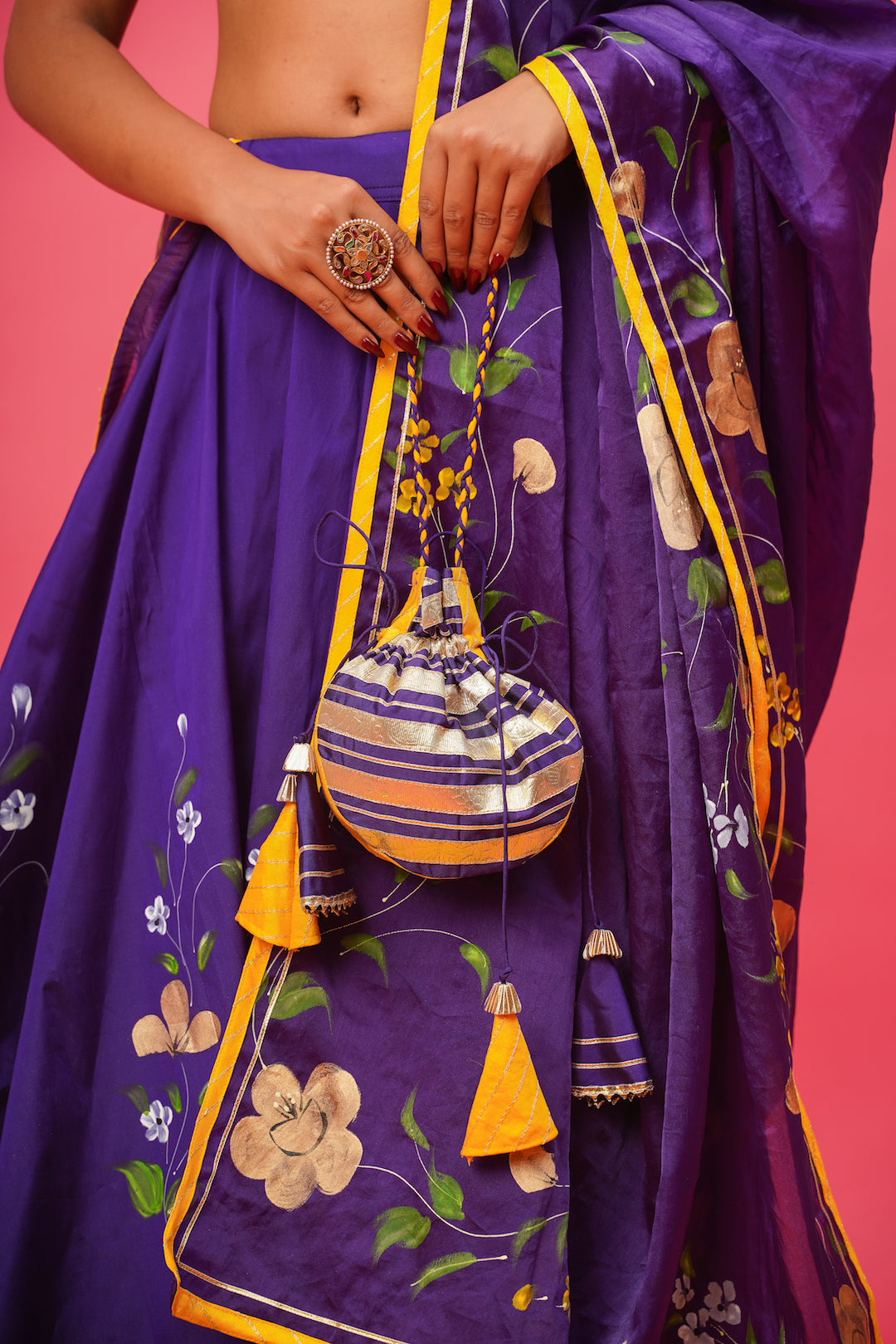Violet Silk Lehenga for Women – Hand-Painted Festive Wear