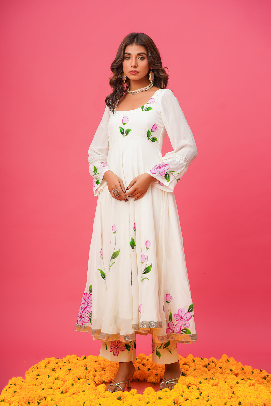 White Rose Handpainted Suit Set