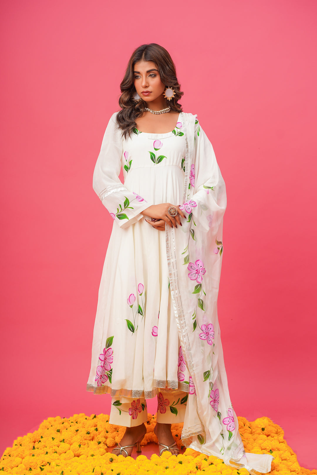 White Rose Handpainted Suit Set