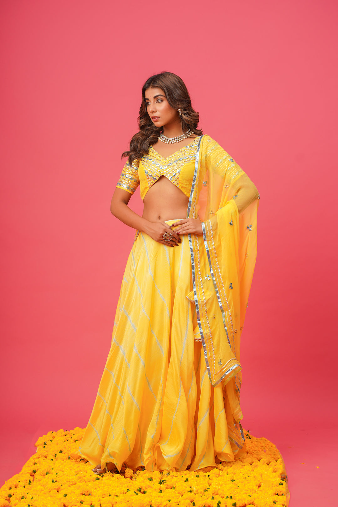 Yellow Khara Gota Silk Lehenga Set