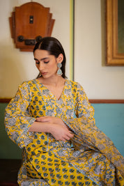 Yellow Pakhi Hand Blocked Suit set