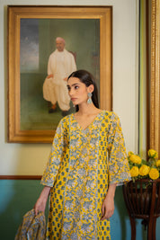 Yellow Pakhi Hand Blocked Suit set