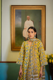 Yellow Pakhi Hand Blocked Suit set