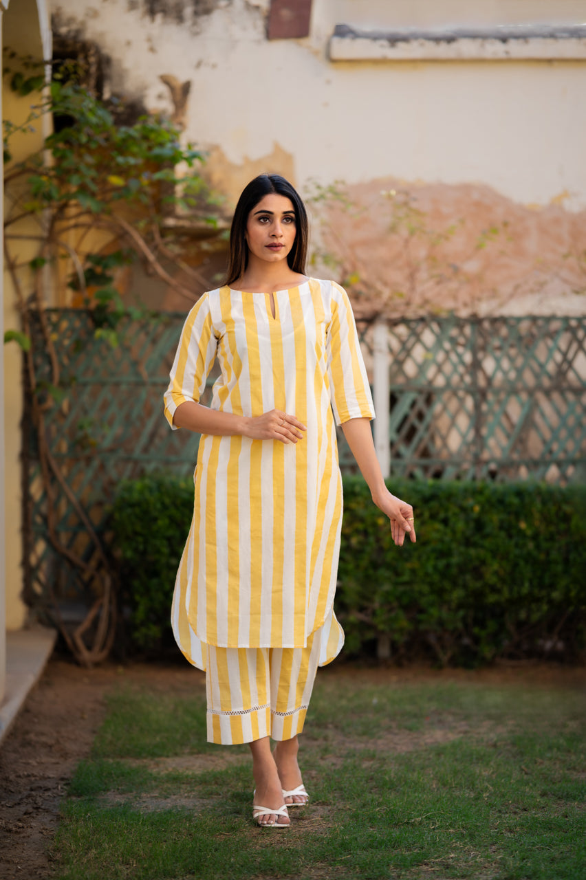 Yellow Striped Cotton Co-Ord Set