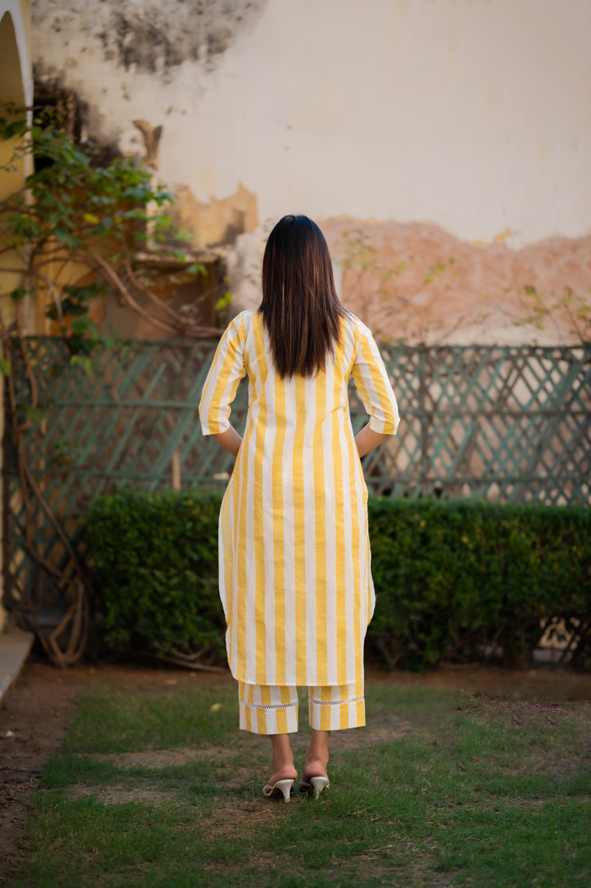 Yellow Striped Cotton Co-Ord Set