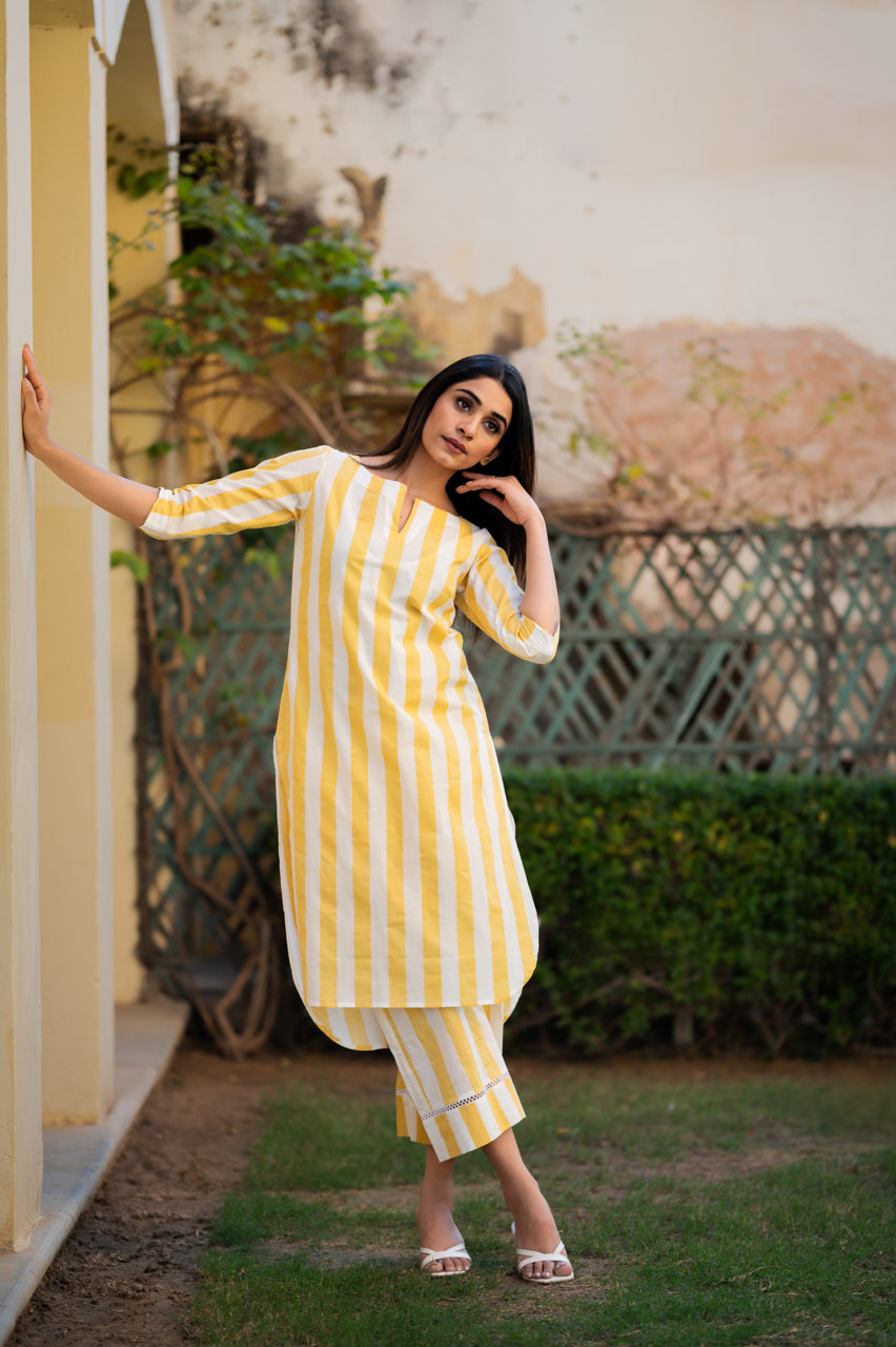 Yellow Striped Cotton Co-Ord Set