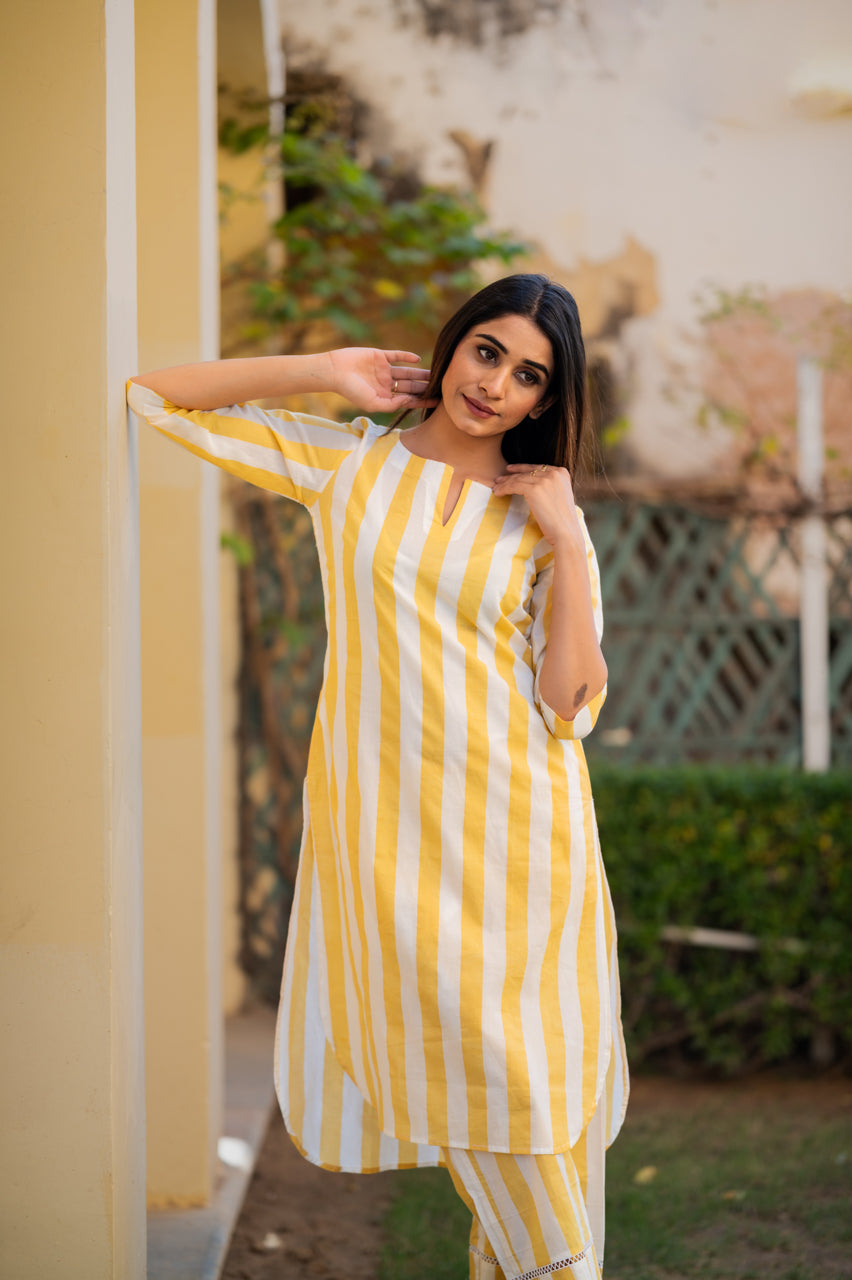 Yellow Striped Cotton Co-Ord Set