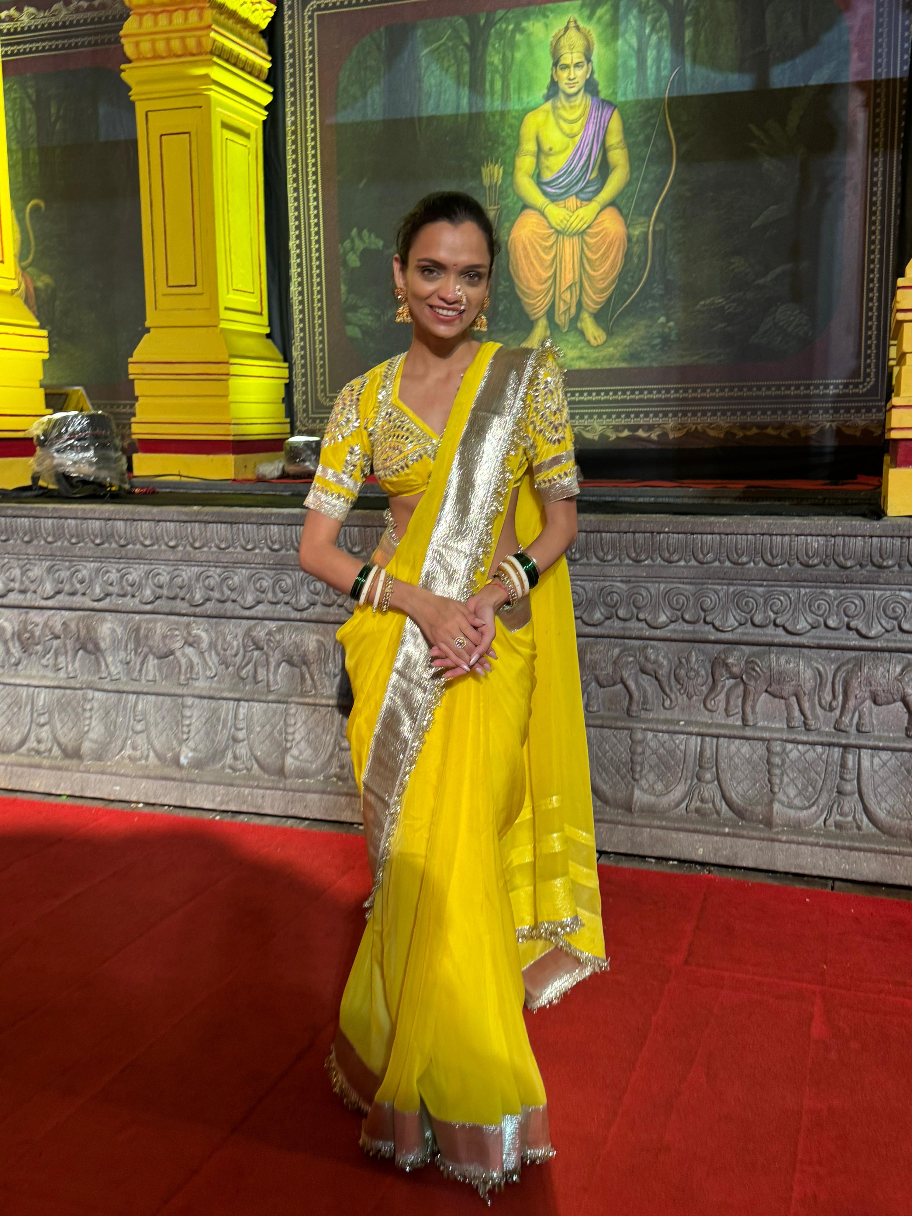 Nargis Yellow Organza Saree