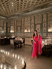 Woman wearing Kalyani Pink Saree Aangi Set by House of Baisa