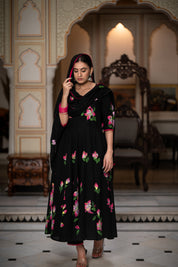 Najakat Black  Hand Painted Cotton Suit Set