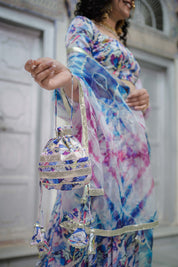 Pastel satin lehenga set with flowing dupatta 