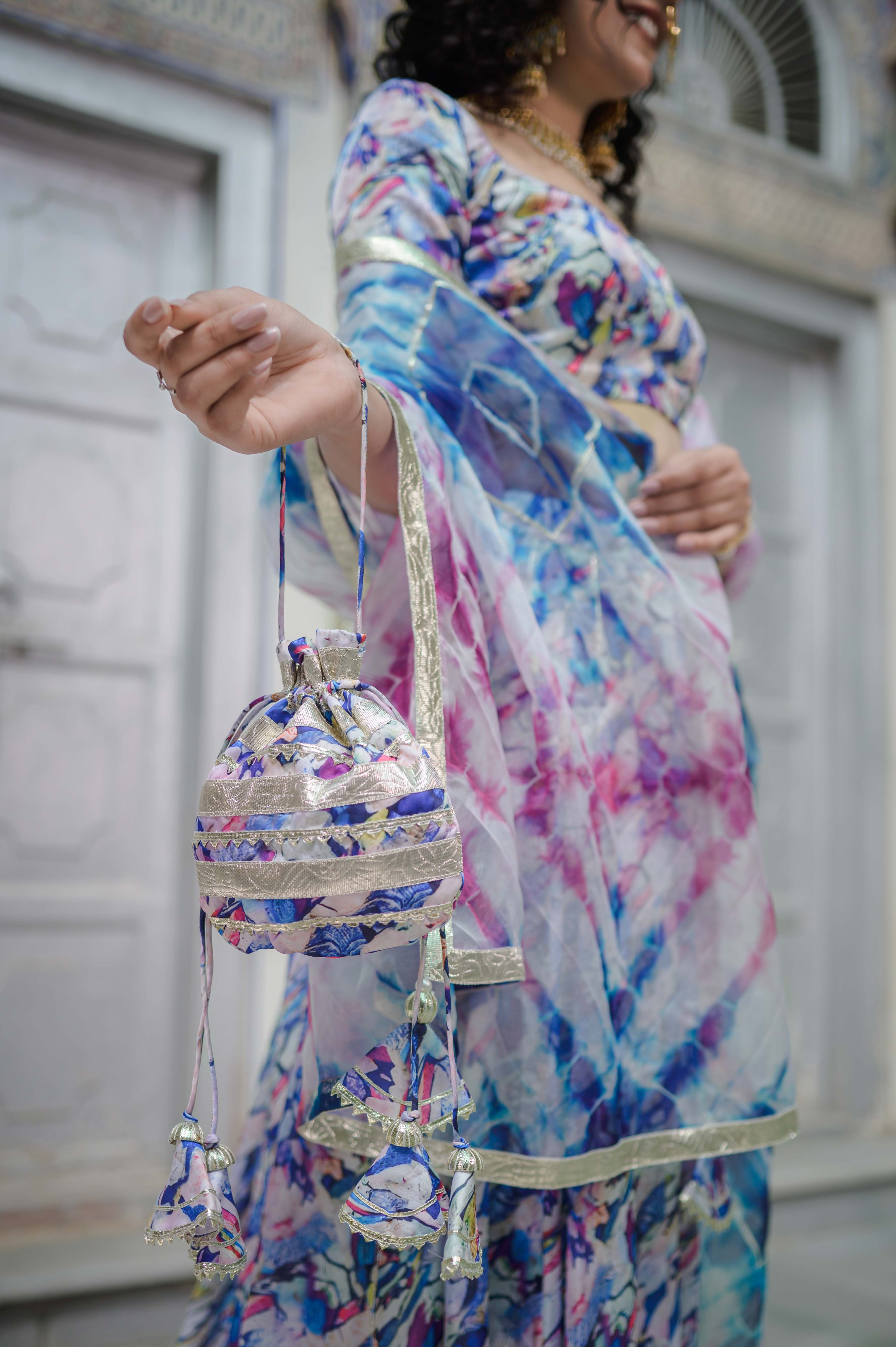 Pastel satin lehenga set with flowing dupatta 