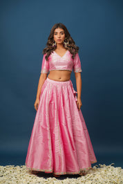 Pink lehenga paired 