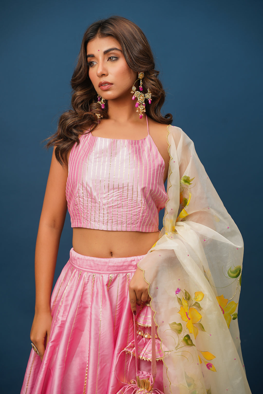 Close-up of blouse and gota dupatta of Harshita lehenga

