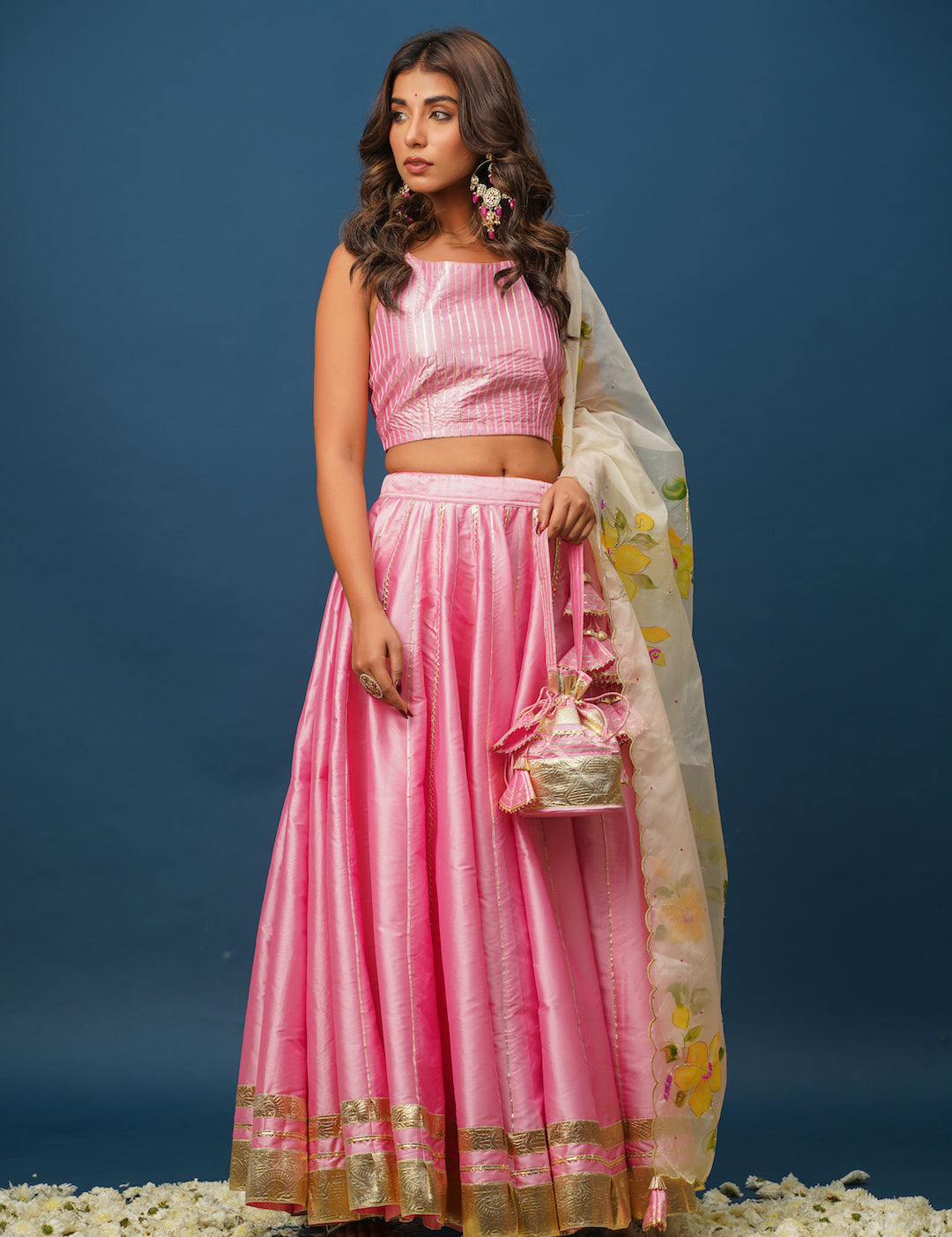Pink satin lehenga for wedding