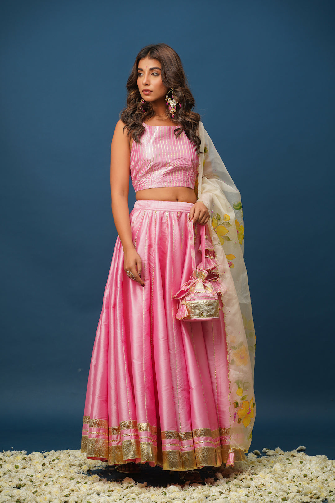 Pink satin lehenga for wedding