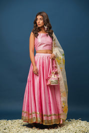 Pink satin lehenga for wedding